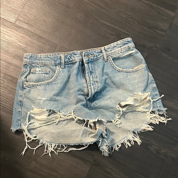 Zara Pants - Zara denim high waisted ripped shorts USA 12